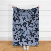 Navy Blue Clematis Flower Silhouette Pattern