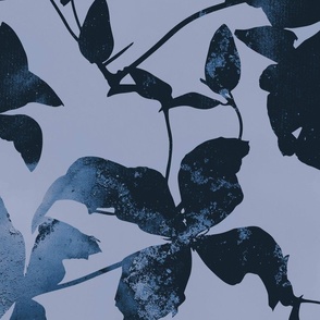 Navy Blue Clematis Flower Silhouette Pattern
