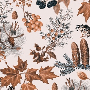 Autumn Mood Vintage Botanical Pattern Brown 