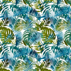 Tropical Watercolor Leaves On White Smaller Scale