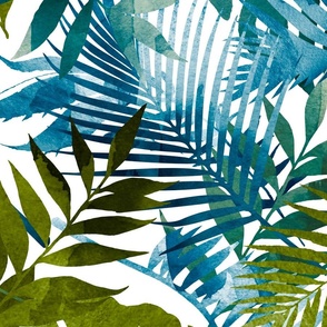 Tropical Watercolor Leaves On White