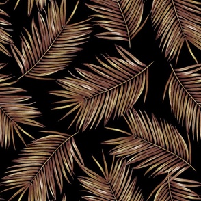 tropical coconut palm leaves, black