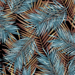 tropical coconut palm leaves, blue