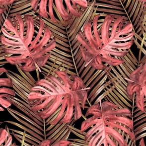 dried palm leaves and red monstera