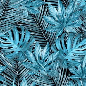 tropical palm leaves blue