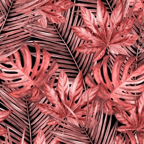 tropical palm leaves red