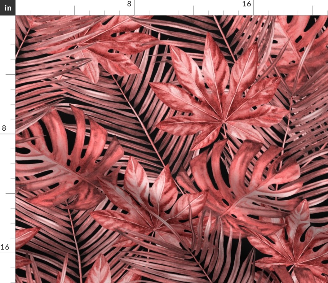 tropical palm leaves red