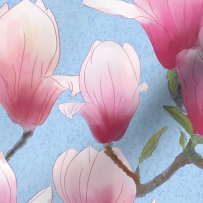 magnolia floral -blue - medium size