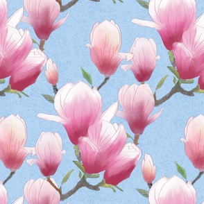 magnolia floral -blue - medium size