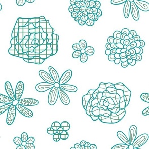 doodle textured flowers-turqoise green