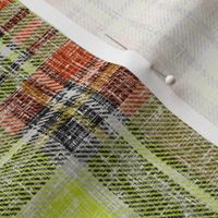 Distressed Heathery Stewart Plaid in Bright Green + Dark Orange  by Su_G_©SuSchaefer