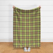 Distressed Heathery Stewart Plaid in Bright Green + Dark Orange  by Su_G_©SuSchaefer