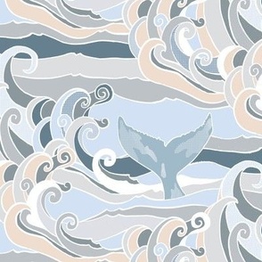 Medium- Windy Ocean Whale Play - greyish