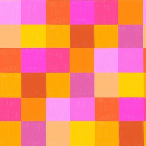 medium - pencil crayon patchwork - pink red yellow