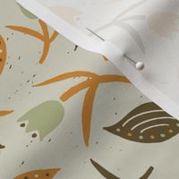 Tulips & Leaves | TL16 | Medium Scale | Dusty Oatmeal, Pumpkin Orange, Brown, Minty Sage