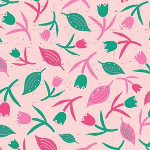 Tulips & Leaves | TL14 | Large Scale | Light Pink, Bubblegum Pink, Watermelon Pink, Spring Green