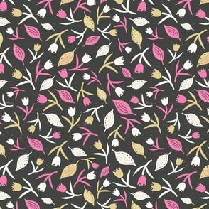 Tulips & Leaves | TL13 | Medium Scale | Bubblegum Pink, Light Cream, Pale Dusty Yellow, Charcoal Black