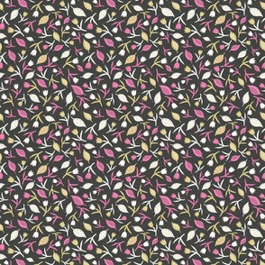 Tulips & Leaves | TL13 | Small Scale | Bubblegum Pink, Light Cream, Pale Dusty Yellow, Charcoal Black
