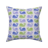 Nautical Whales on Light Canvas: Periwinkle, Lavender and Lime