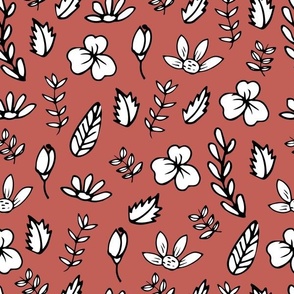 modern red line drawing flowers