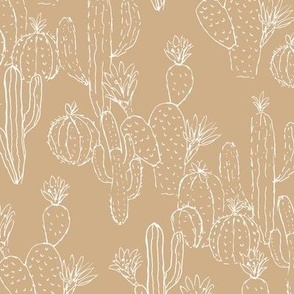 Minimalist messy cacti garden sweet deserts flowers cactus and succulent plants outline white on camel caramel beige summer