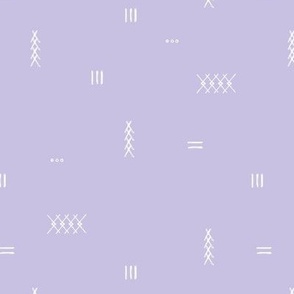 Abstract kelim symbols Arabic textile design ethnic plaid with stitched strokes stripes geometric arrows lilac