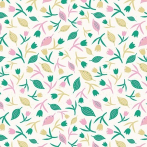 Tulips & Leaves | TL4 | Medium Scale | Light Cream, Spring Green, Cotton Candy Pink, Pale Dusty Yellow