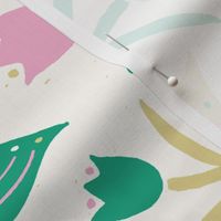 Tulips & Leaves | TL4 | Large Scale | Light Cream, Spring Green, Cotton Candy Pink, Pale Dusty Yellow