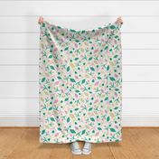 Tulips & Leaves | TL4 | Large Scale | Light Cream, Spring Green, Cotton Candy Pink, Pale Dusty Yellow