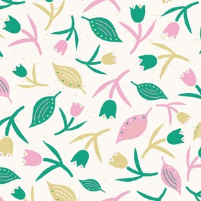 Tulips & Leaves | TL4 | Large Scale | Light Cream, Spring Green, Cotton Candy Pink, Pale Dusty Yellow