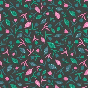 Tulips & Leaves | TL5 | Medium Scale | Charcoal Black, Bubblegum Pink, Spring Green, Teal