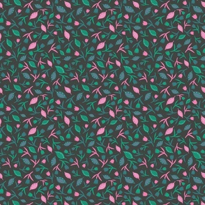 Tulips & Leaves | TL5 | Small Scale | Charcoal Black, Bubblegum Pink, Spring Green, Teal
