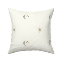 Boho Celestial Sun Moon and Stars in Gold and Graphite on a natural ivory background