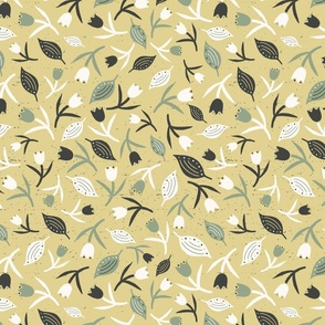 Tulips & Leaves | TL6 | Medium Scale | Pale Dusty Yellow, Light Cream, Sage Green, Charcoal Black