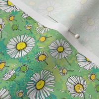 Many daisies on textured yellow and green
