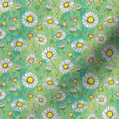 Many daisies on textured yellow and green