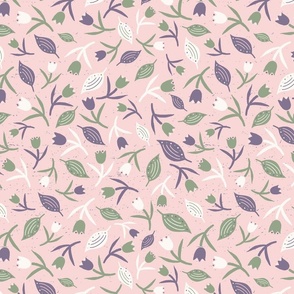 Tulips & Leaves | TL7 | Medium Scale | Light Pink Background, Sage Green, Dusty Lavender, Light Cream