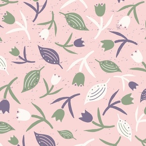 Tulips & Leaves | TL7 | Large Scale | Light Pink, Sage Green, Dusty Lavender, Light Cream