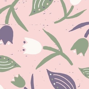 Tulips & Leaves | TL7 | Large Scale | Light Pink, Sage Green, Dusty Lavender, Light Cream