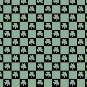 Groovy seventies check shamrock st patrick's day irish checker plaid design summer sage green black