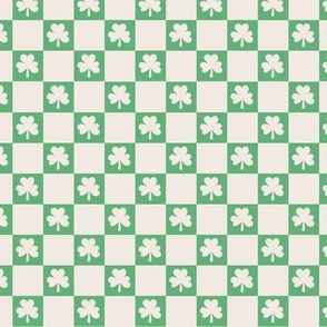 Groovy seventies check shamrock st patrick's day irish checker plaid design summer green on ivory