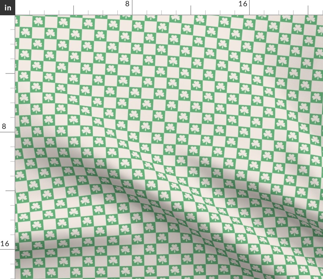 Groovy seventies check shamrock st patrick's day irish checker plaid design summer green on ivory