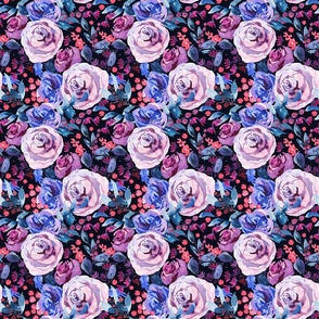 Pink blue abstract roses on black