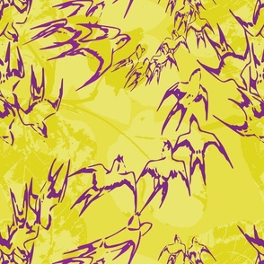 Wavy Bird Stripes - Yellow Background