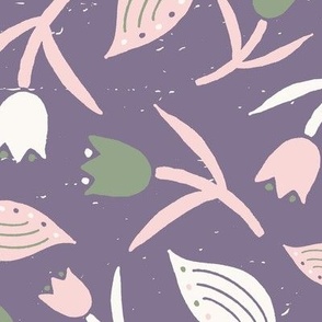Tulips & Leaves | TL8 | Large Scale | Dusty Lavender, Sage Green, Light Pink, Light Cream