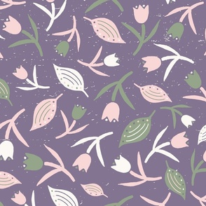 Tulips & Leaves | TL8 | Large Scale | Dusty Lavender, Sage Green, Light Pink, Light Cream