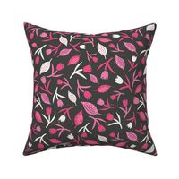 Tulips & Leaves | TL10 | Medium Scale | Charcoal Black, Bubblegum Pink, Watermelon Pink, Light Cream