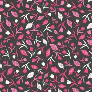 Tulips & Leaves | TL10 | Medium Scale | Charcoal Black, Bubblegum Pink, Watermelon Pink, Light Cream