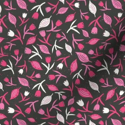 Tulips & Leaves | TL10 | Small Scale | Charcoal Black, Bubblegum Pink, Watermelon Pink, Light Cream