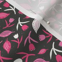 Tulips & Leaves | TL10 | Small Scale | Charcoal Black, Bubblegum Pink, Watermelon Pink, Light Cream